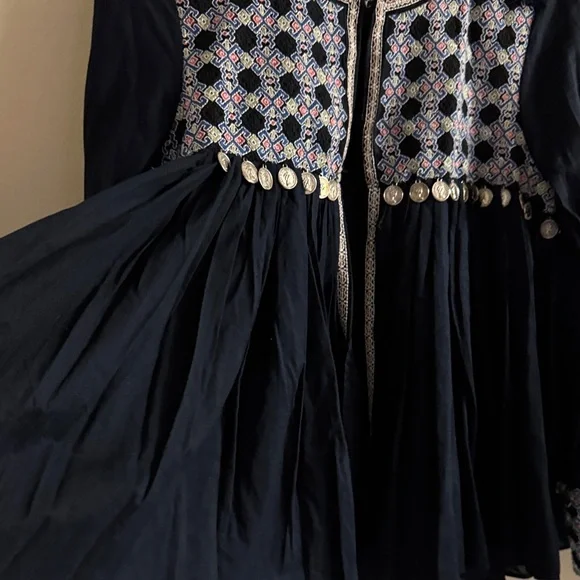 Zara Embroidered -Boho open jacket top with coin accents- Dark Navy Blue - Picture 8 of 16